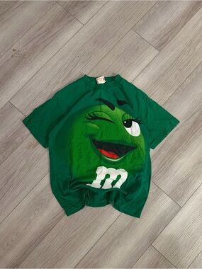 Rare Vintage Green M&M's Candy Michelle Mars Big Print T-shirt